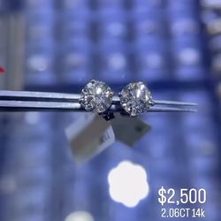 2.06ct 14k Round Solitaire Earrings Labgrown Diamond 