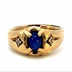 Men’s 10k Yellow Gold Blue Stone And Diamond Ring Size 9 GP3104091
