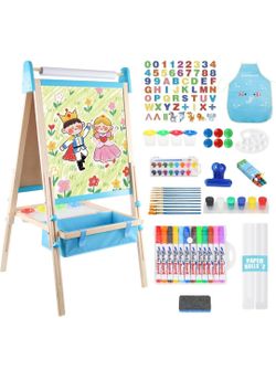 Kids Wooden Art Easel Set with Accessories
