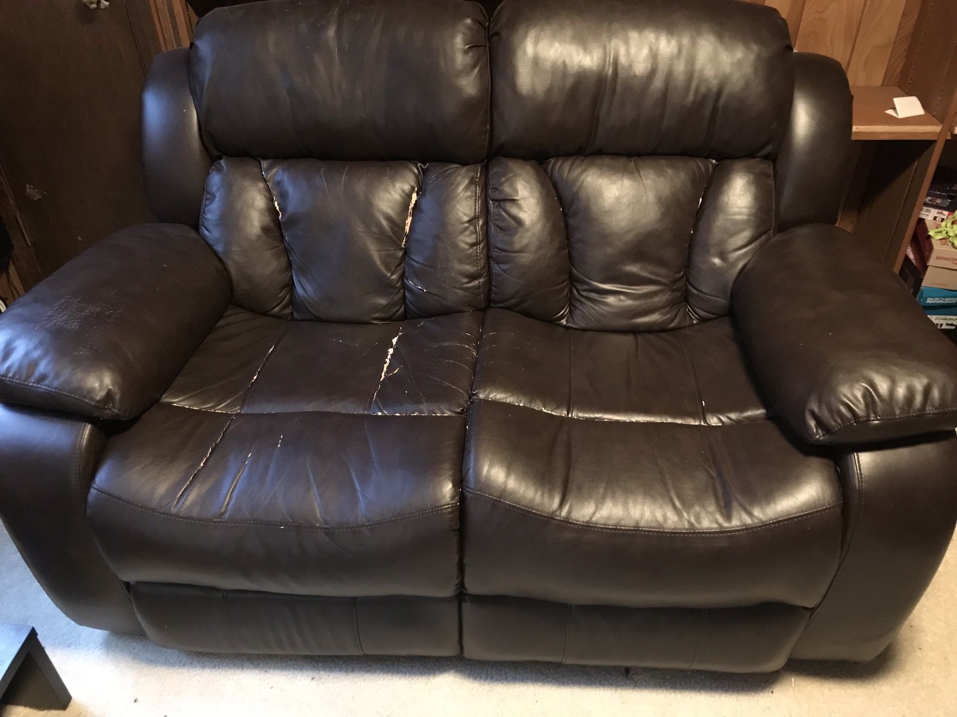 Moving Giveaway! Leather couch, loveseat & rocker (all reclining), Bed Frames must go Labor Day Weekend!