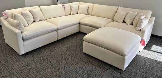 Large Cream Sectional Sofa with Ottoman