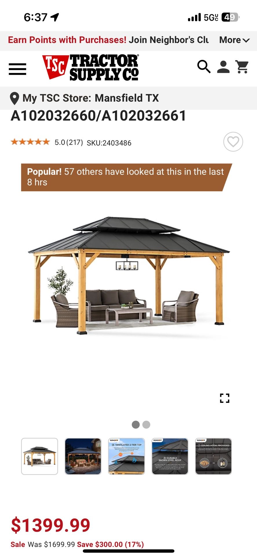 13x15 Wood Frame Backyard Hardtop Gazebo ( Brand New Never Opened )