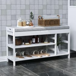Bamboo Shoe Bench Rack with Storage - HFT06