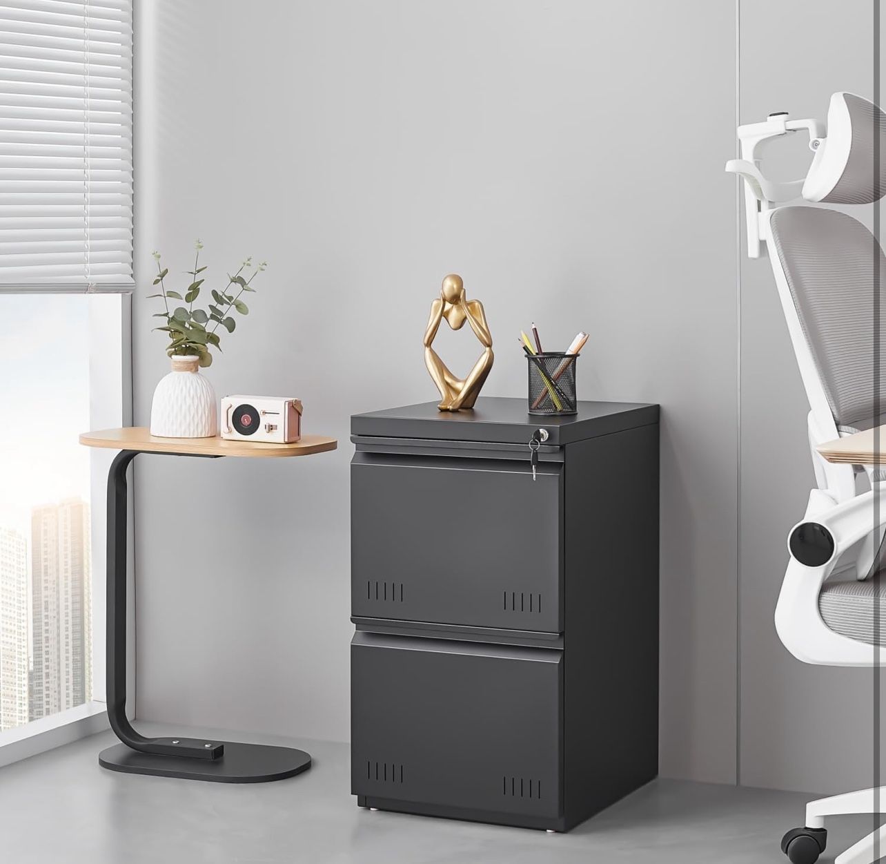 2 Drawer File Cabinets for Home Office, Vertical File Cabinet with Lock, Printer Stand, Office Storage Cabinet for A4/Letter/Legal Size, Under Desk Fi