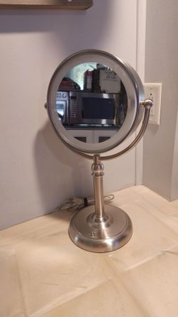  Double-Sided Lighted Makeup Mirror LED Lighted Mirror for easy viewing angle, Satin Nickel 