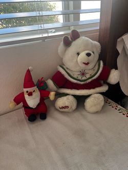 Christmas Plush Bear and Santa Figurine Set