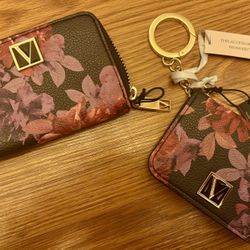 Victoria’s Secret Black Lavender Purple Floral Change Purse + Wallet Card Holder