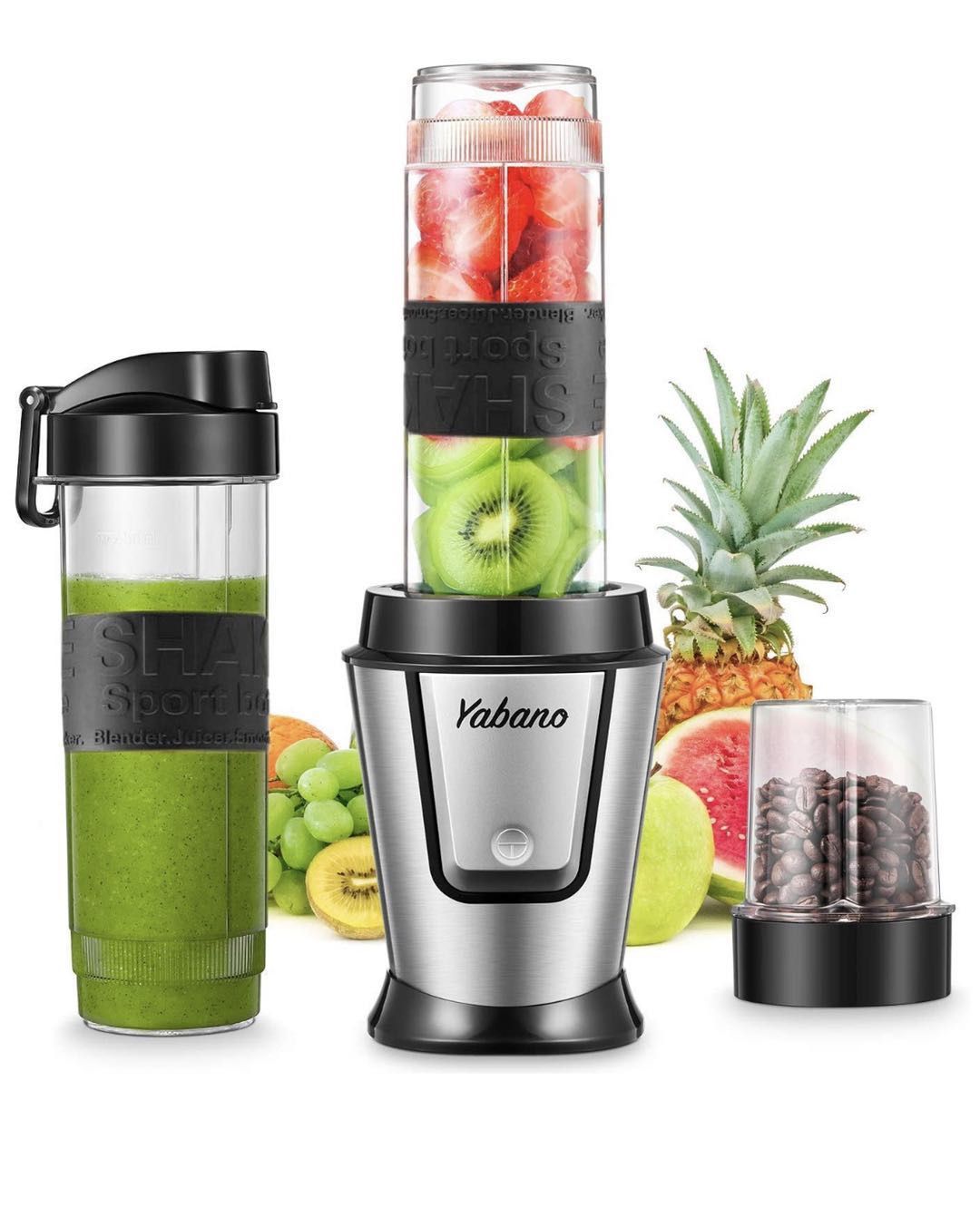 Personal Blender with 2 x 20oz Travel Bottle and Coffee/Spices Jar, Portable Smoothie Blender and Coffee Grinder in One, 500W Single Serve Blender fo