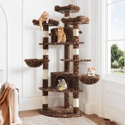 73in Fan-Shaped Space-Saving Corner Cat Tower/Multi-Level Tall Cat Tree for Indoor Kitties/Cozy Baskets/Condos/House/Perches/Sisal Scratching Posts/Pe