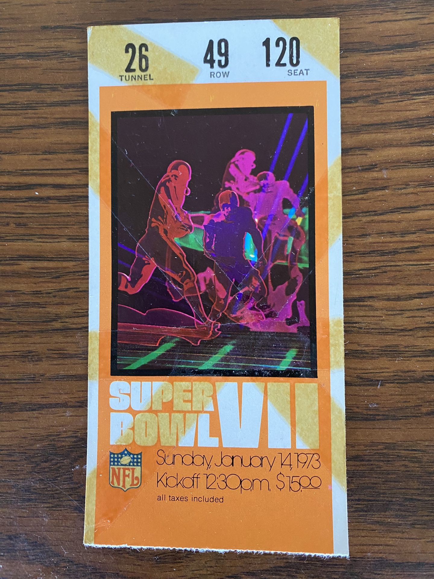 NFL Super Bowl Vll Ticket Stub Dolphins Undefeated Season Ticket 1973