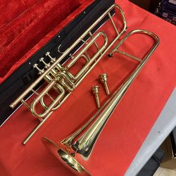 Nice Gold Valve Trombone With Large and Small Mouthpieces $440 Firm