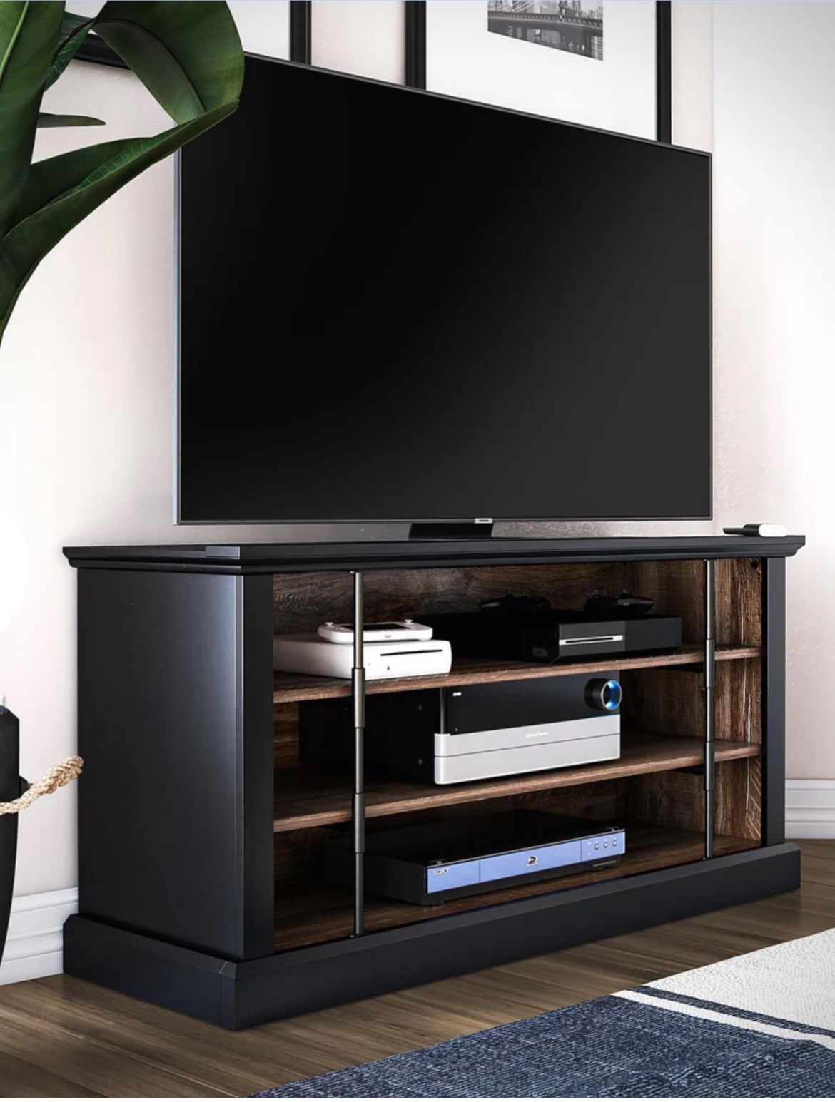 Ameriwood Home Hoffman Rustic Stand for TVs up to 50", Black and Walnut