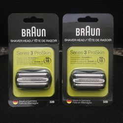 2x Braun 32B - Replacement Head for Series 3 Shavers - Black - NEW