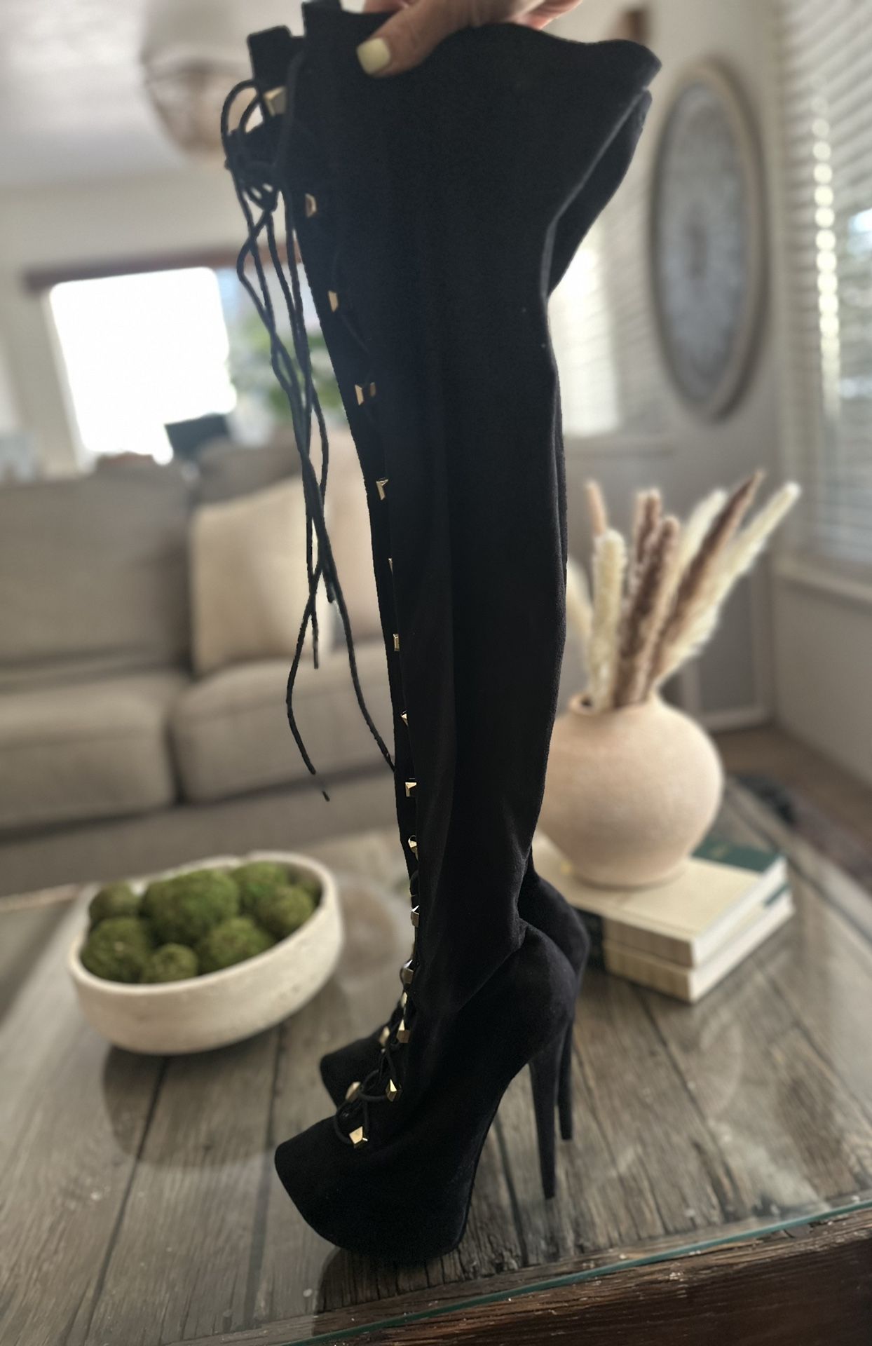 Black Velvet Knee-High Boots – Size 6.5 (Never Worn)