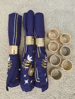 Disney Mickey Mouse Hanukkah Napkins 20" Set of 3 + 10 Gold Napkin Rings