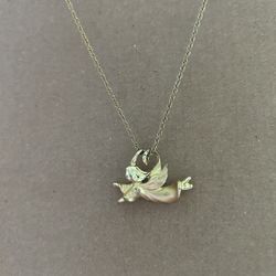 Gold color long necklace with flying angel pendant