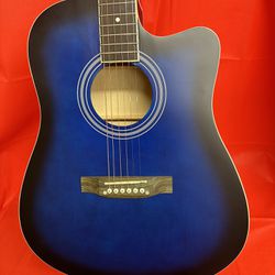 WACO Full Size Blue Country Acoustic Guitar with Digital Tuner, Extra Strings, Capo $140 Firm