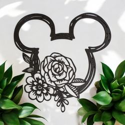 Mickey Head With Floral Design Wall Decor