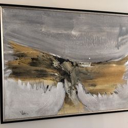 mid century abstract expressionist oil on canvas by Gino Hollander, See Details