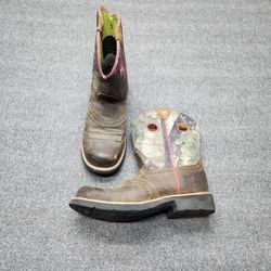 Ariat Fatbaby Women’s Cowboy Boots Size 5 Brown Camo Pink Trim Western Leather