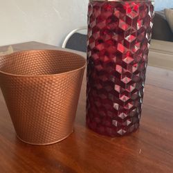 Planters Red One Glass Tall 6.00 And Brown Tin 5.00 Or Both For 10.00