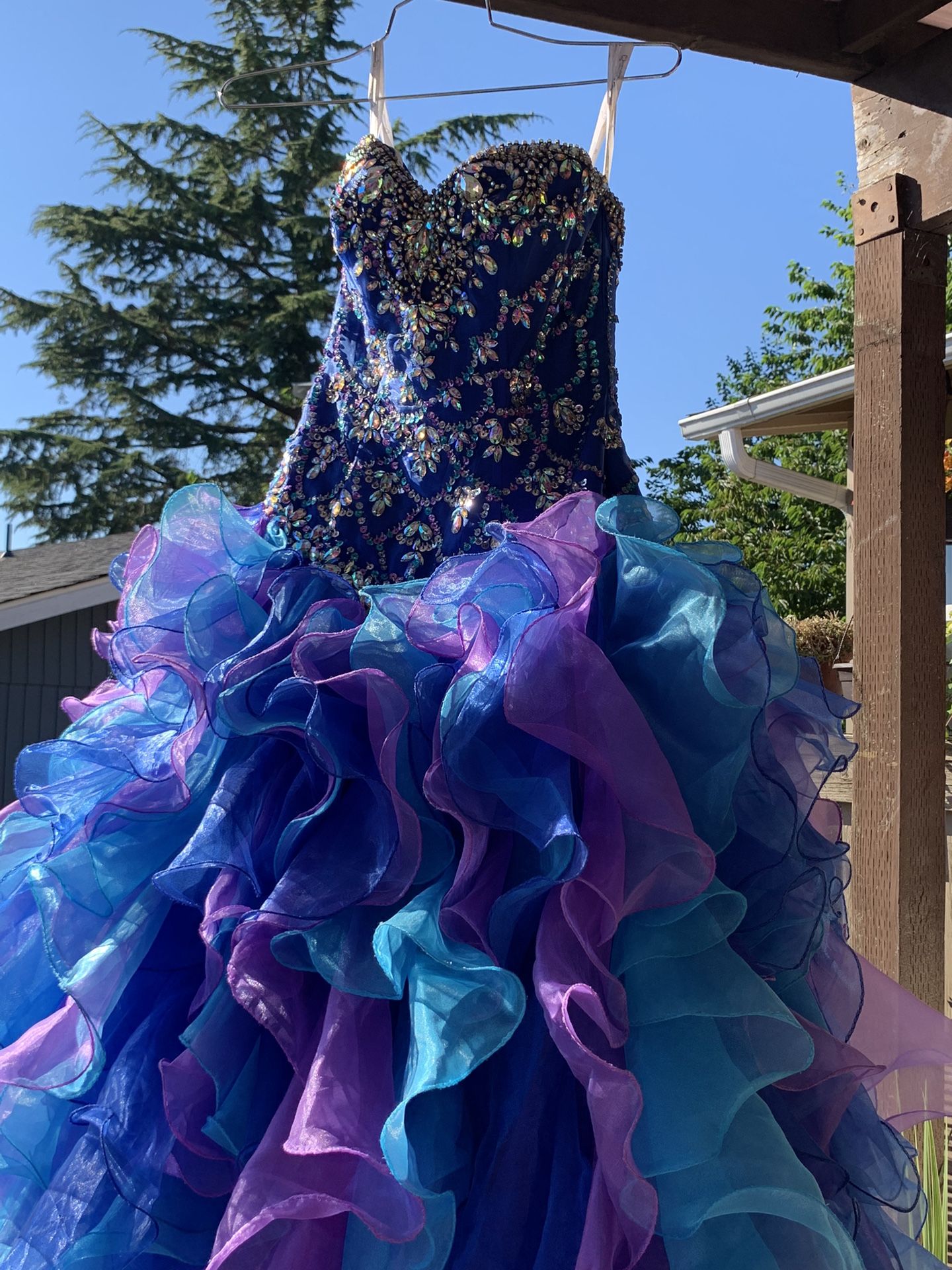Quinceañera Dress, pillows, shawl, bible