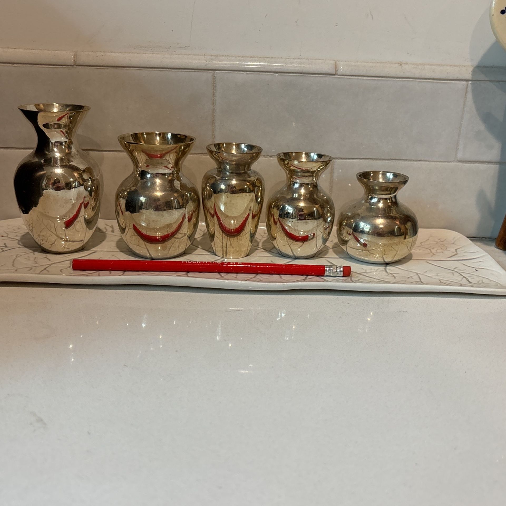 Vintage Twos Company Set Of 5 Silver Player Bud Vases