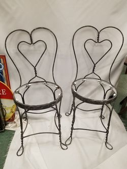 2 Vintage newly antiqued authentic metal bistro chairs