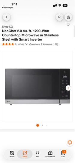 LG NeoChef 2.0 cu. ft. 1200-Watt Countertop Microwave in Stainless Steel with Smart Inverter
