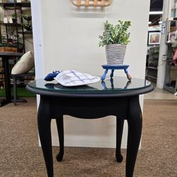 Black Distress End Table w/ Glass Top