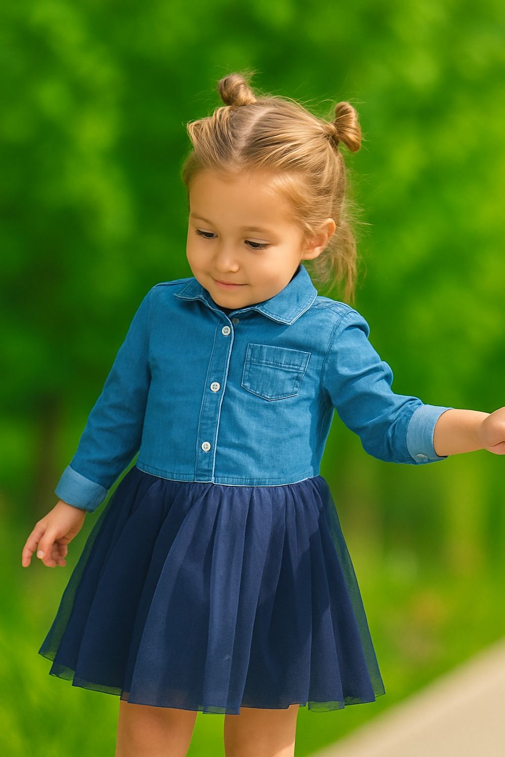 Girls’ Chambray and Navy Tulle Dress(3 T-3 A)