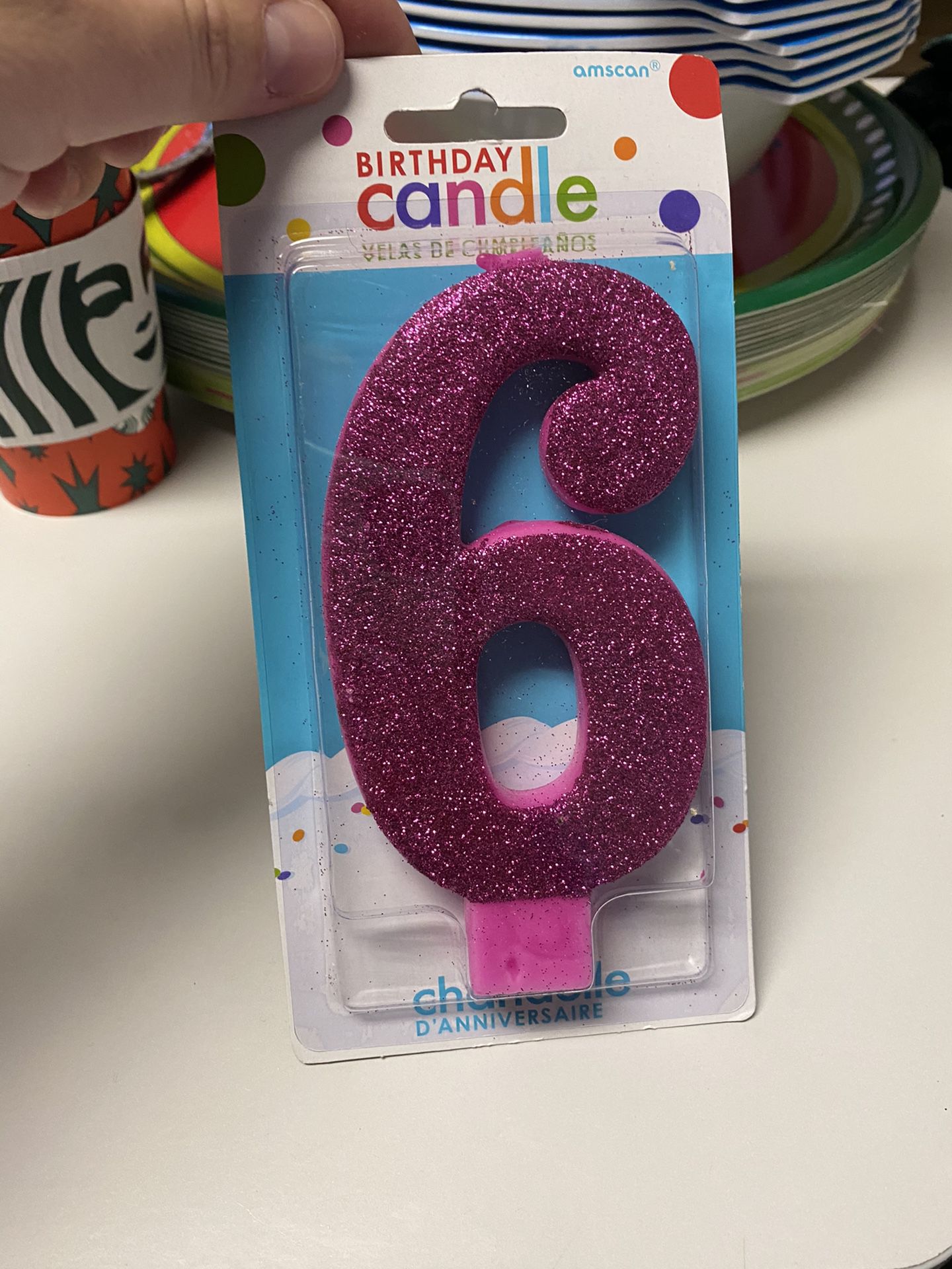 New Amscan Pink Glitter Birthday Candle Large Number 6!