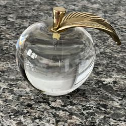 Crystal Apple with Brass Stem and Leaf