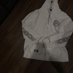 White chrome heart zip up
