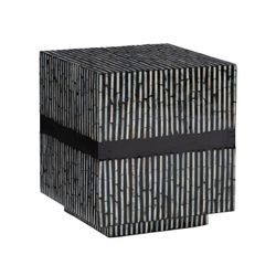 NEW Linon Nandina Modern Geometric Mosaic Square 18" Accent End Side Table & Stool Black/Mother of Pearl Stripes