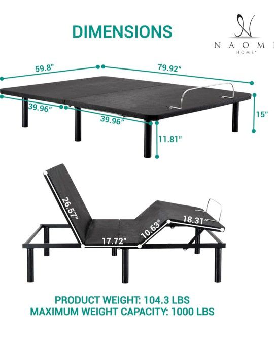 Deep Sleep Enabling Serenity Adjustable Bed Frame Queen, Head & Foot Incline, 7 Adjustable Positions, Wireless Remote, Compact, Zero Gravity Lounge Be