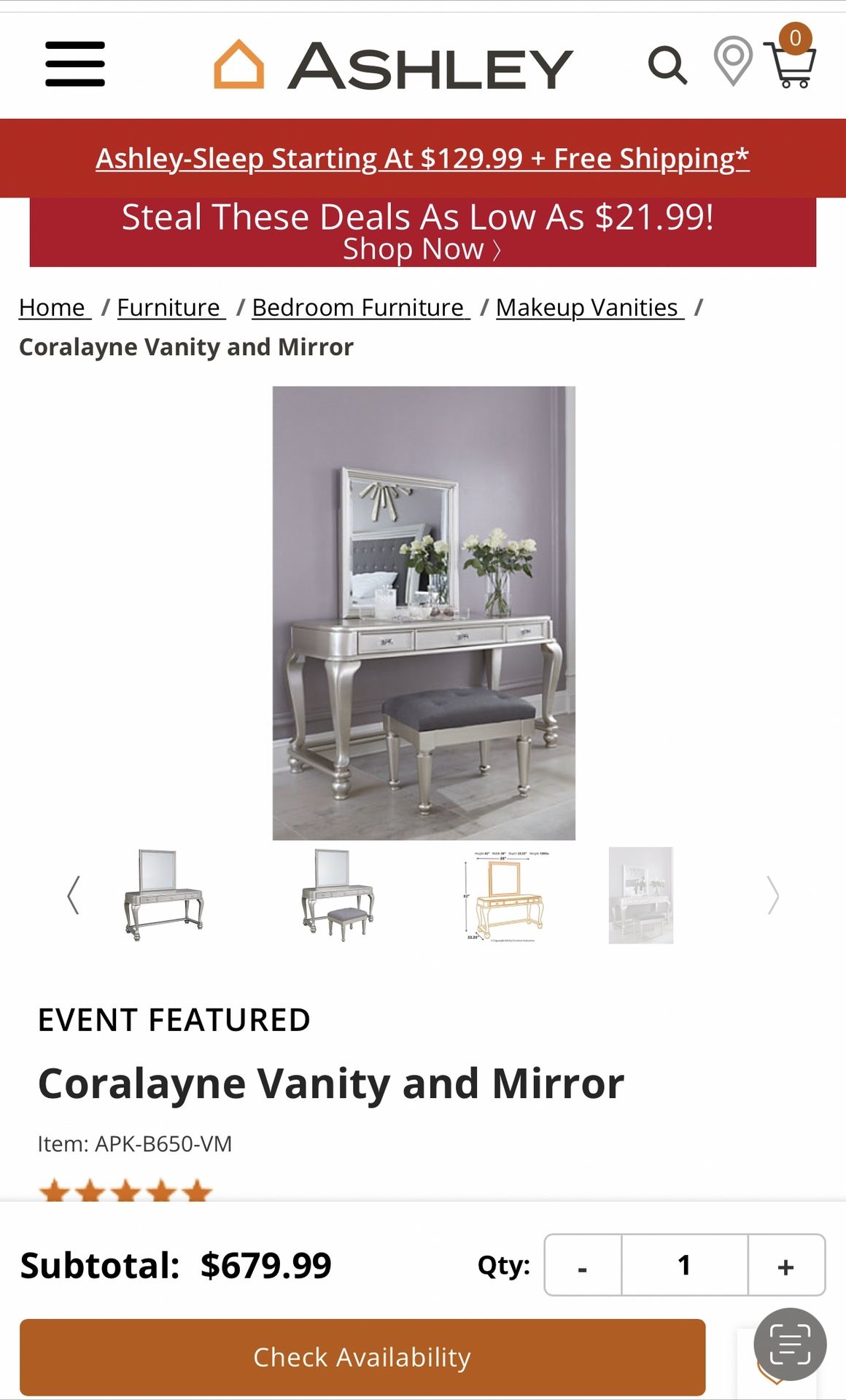 Makeup Vanity with Mirror And Stool 