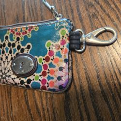 Vintage Key-Per Fossil Canves ID/Coin -Wristlet Purse 