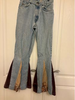 Vintage Levis 550 Upcycled Flair Jeans Orange Tab Paisley Corduroy Bell Bottom