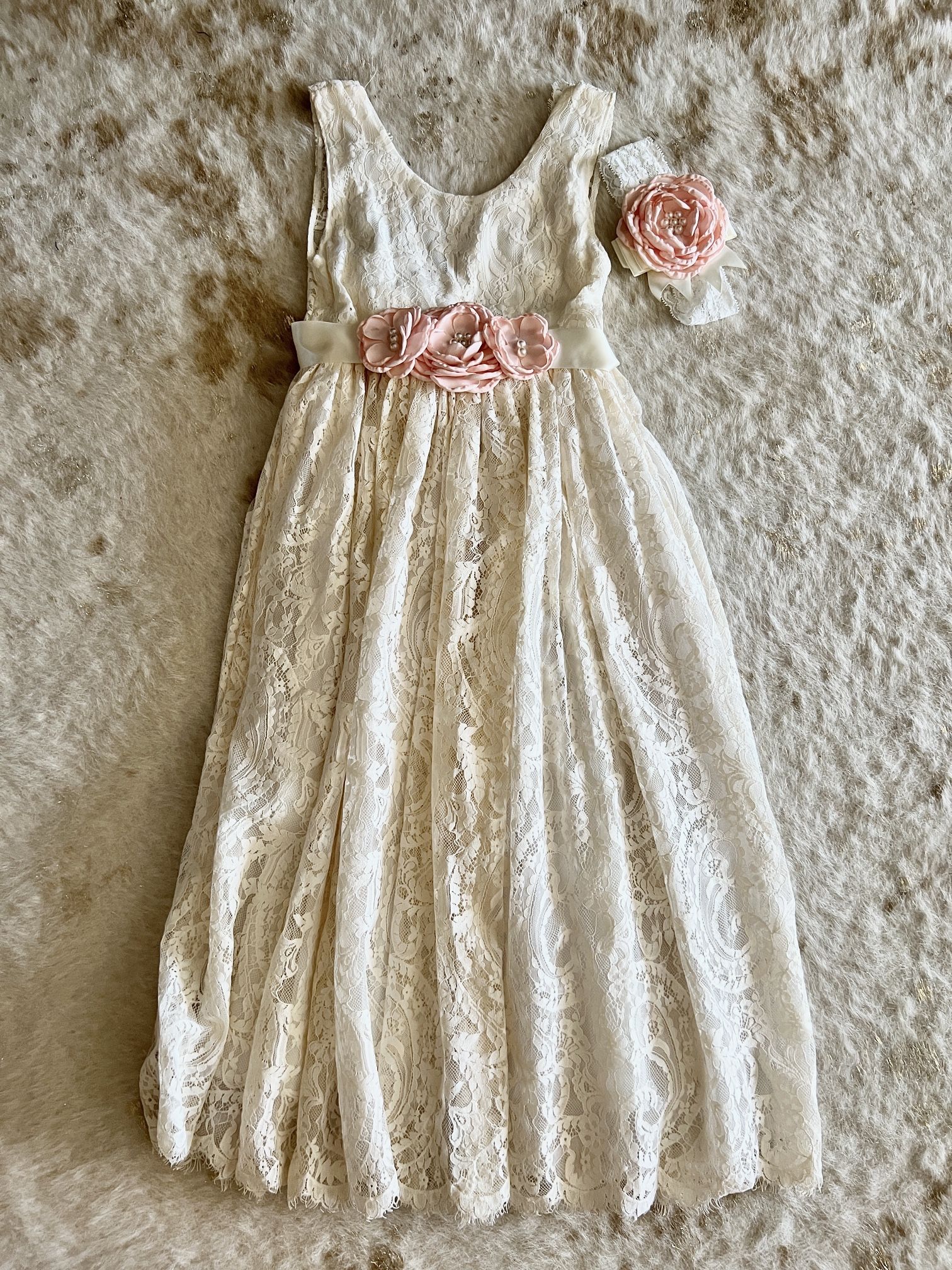 Boho Lace Flower Girl Dress & Headband