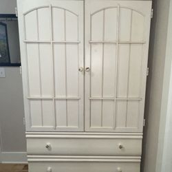 Thomasville Off White Distressed Armoire