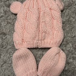 Baby Girl Beanie And Mitten Set - 3/6 Months