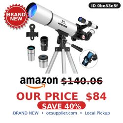 70mm Aperture 300mm Refractor Telescope with Phone Adapter & Moon Filter - Brand New