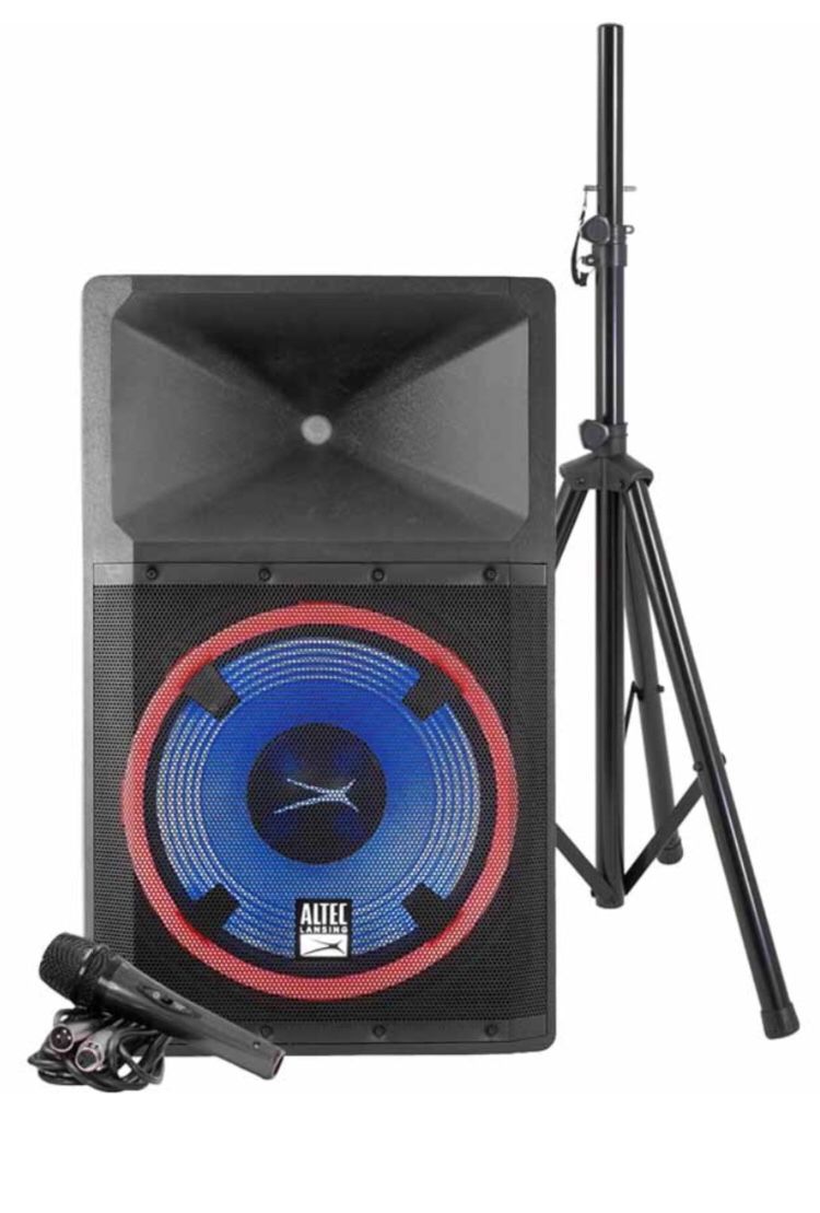 DJ Altec Lansing 2200 watt Wireless Bluetooth ACTIVE Speaker with Stand Microphone & Mic Cable