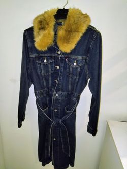 Levi's Long Denim Coat with Fur Collar