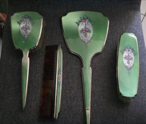 Sterling silver Green Enamel Vanity Set 4 Pieces