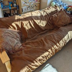 Wooden Framed Futon w/Cover and Pillows