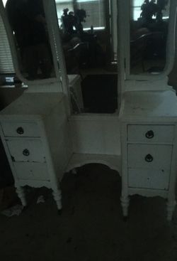Vanity solid wood and original paint. Needs restoration or keep original