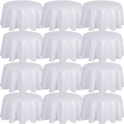 12 Pack 60 Inch Polyester Round Tablecloth For 20-48'' Tables Fabric Round Tablecover Waterproof Spill Proof Tablecloth For Wedding Buffet Parties Ban