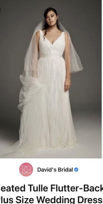 Pleated Tulle Flutter-Back Plus Size Wedding Dress WHITE BY VERA WANG